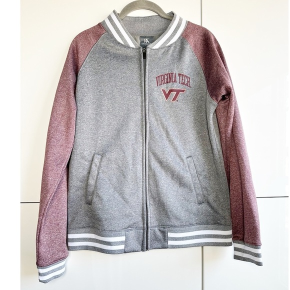 Virginia Tech Varsity Jacket Gray Maroon Size Medium VT Hokies KA Knights - Picture 1 of 8